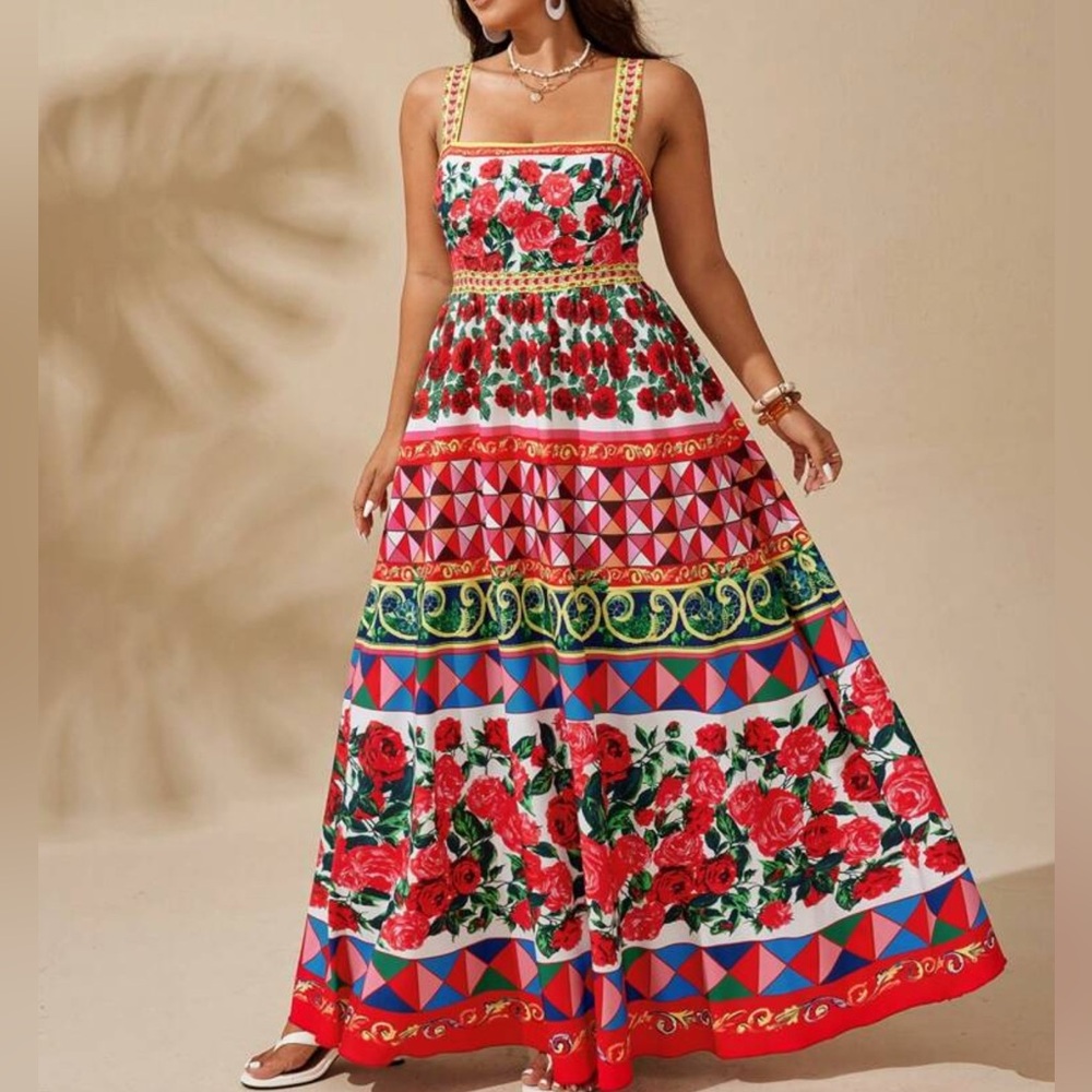 Bold Floral Multicolor Maxi Dress